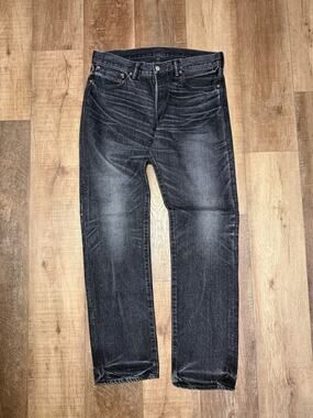 Hidden Distressed Selvedge Denim Jeans Green Leather Black Size 34 New